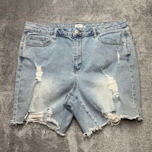 Rue21 Denim Shorts Women 18 Blue Good Distressed High Rise Frayed Hem 358